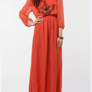 Alice Ritter: Piplette Coral Maxi Dress with Black Embroidery